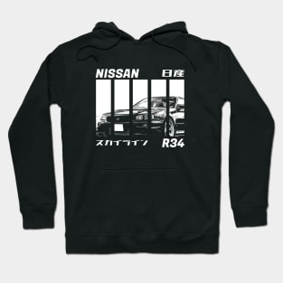 NISSAN SKYLINE GT-R R34 Black 'N White 3 (Black Version) Hoodie